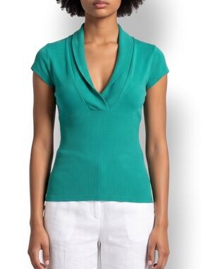 4/$20 Candy Rain Green Deep V Shawl Collar Ribbed Knit Top Small